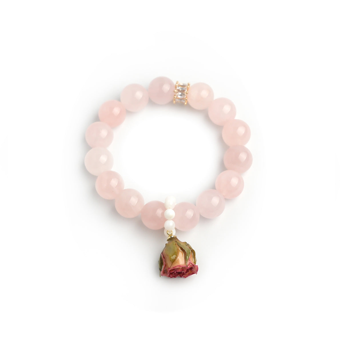 12mm Rose Quartz Healing Bracelet with dried flower – Comfort, Care & Emotional Renewal