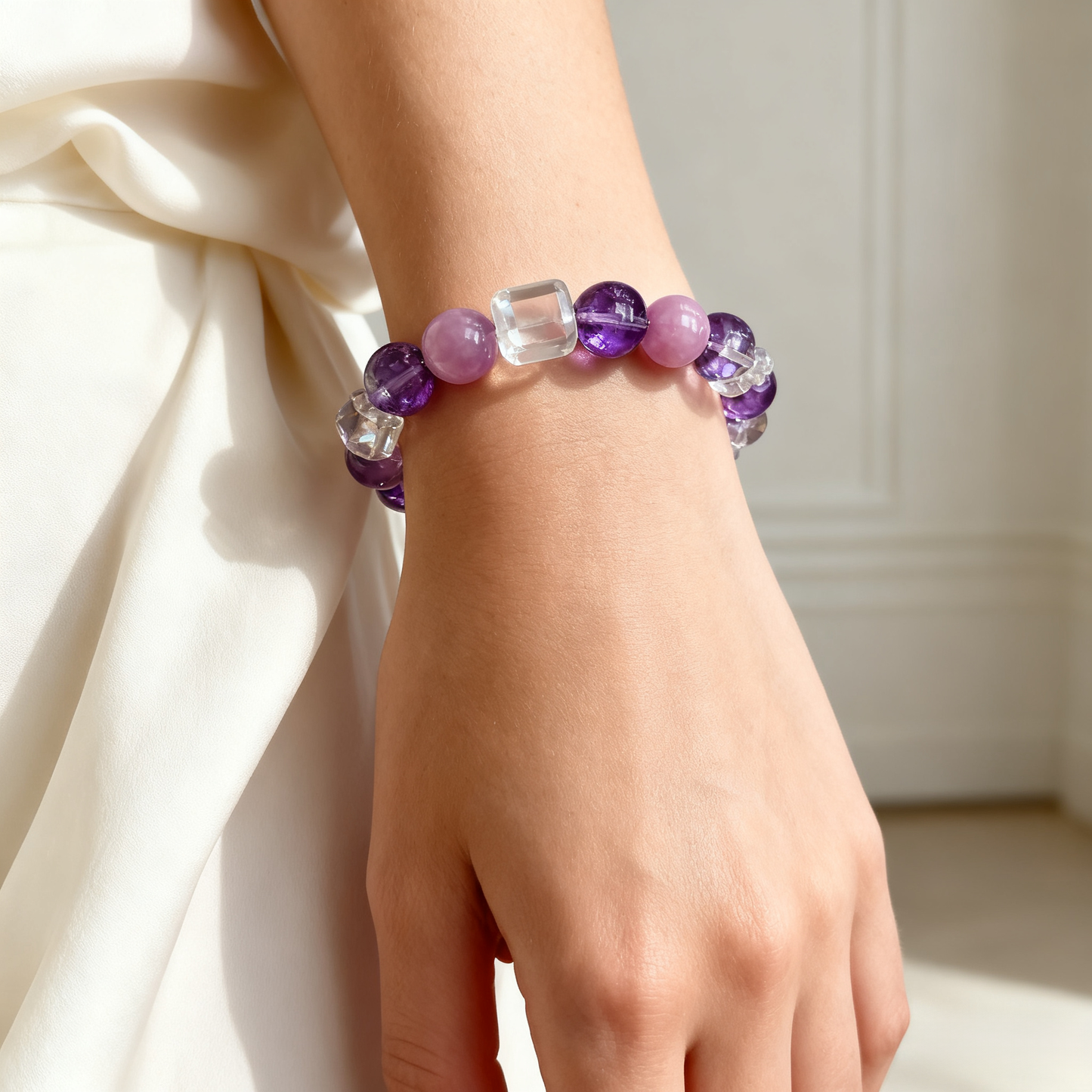 12mm Amethyst & Rose Quartz Harmony Bracelet – Love + Healing Energy