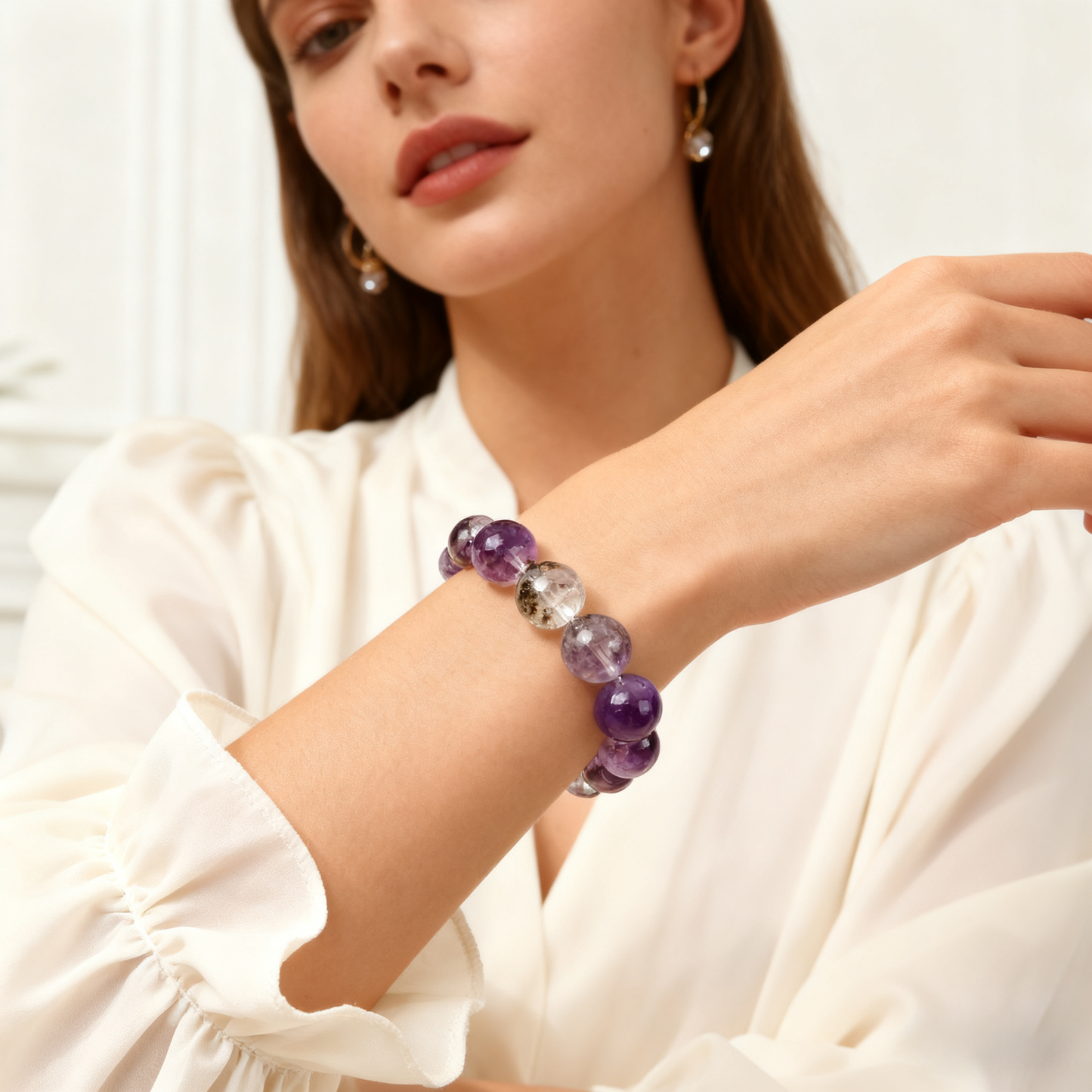 12mm Natural Amethyst Healing Bracelet – Stress Relief, Calmness & Spiritual Balance
