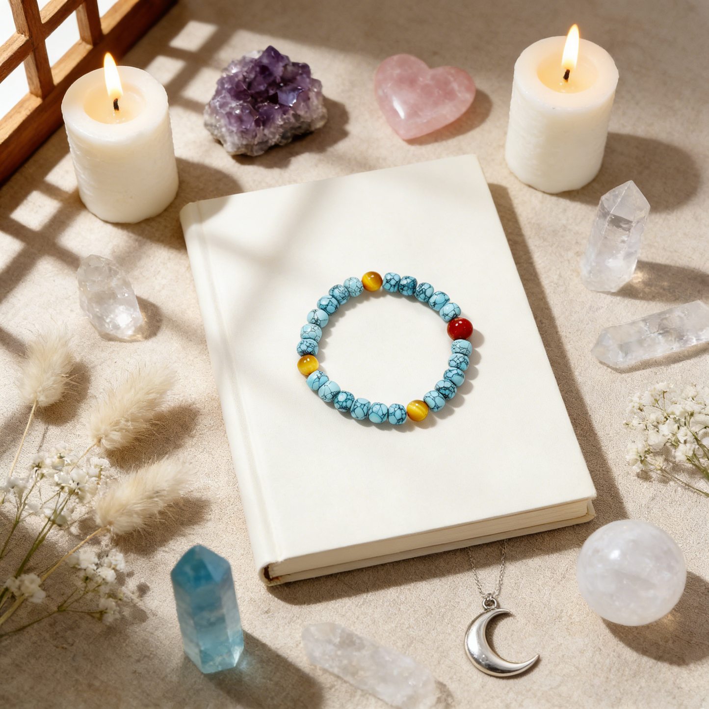 8mm blue magnesite tiger's eye crystal bracelet