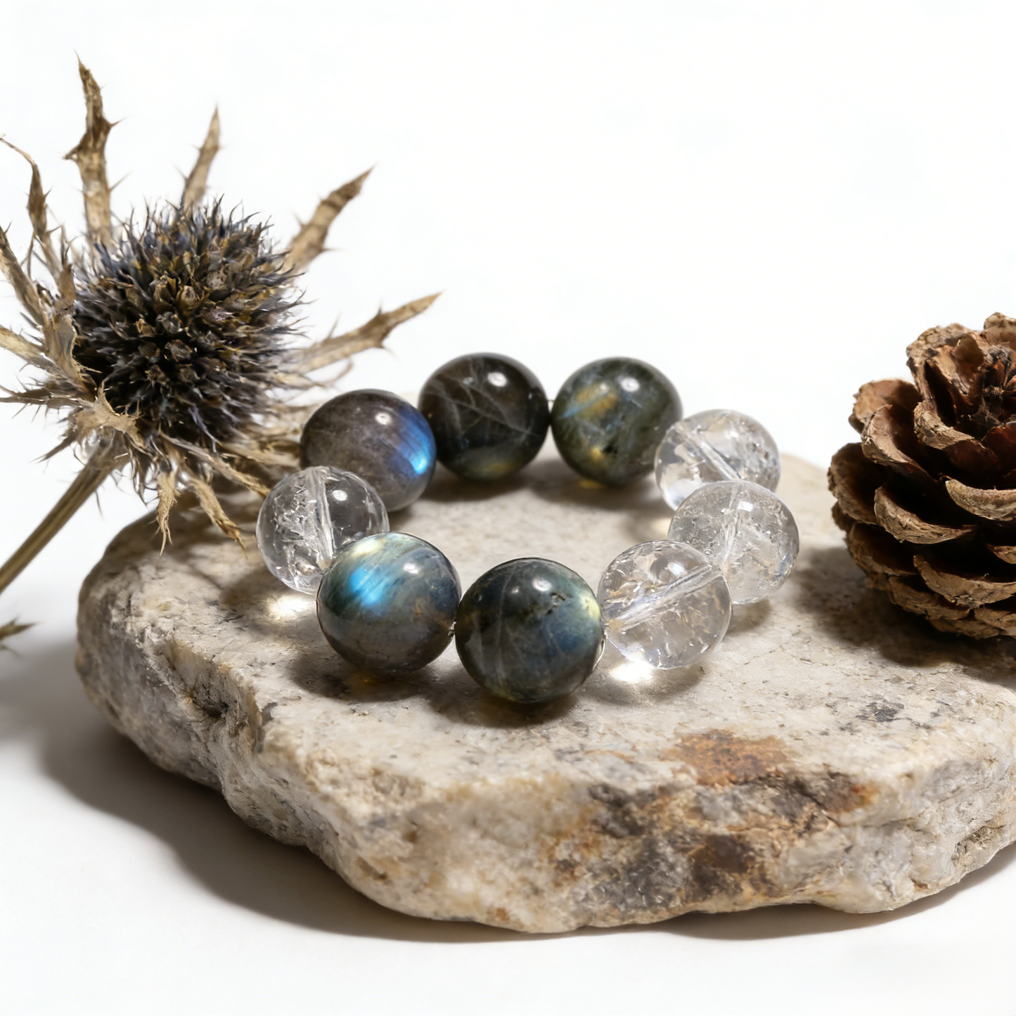 19mm moonstone with clear quartz crystal bracelet