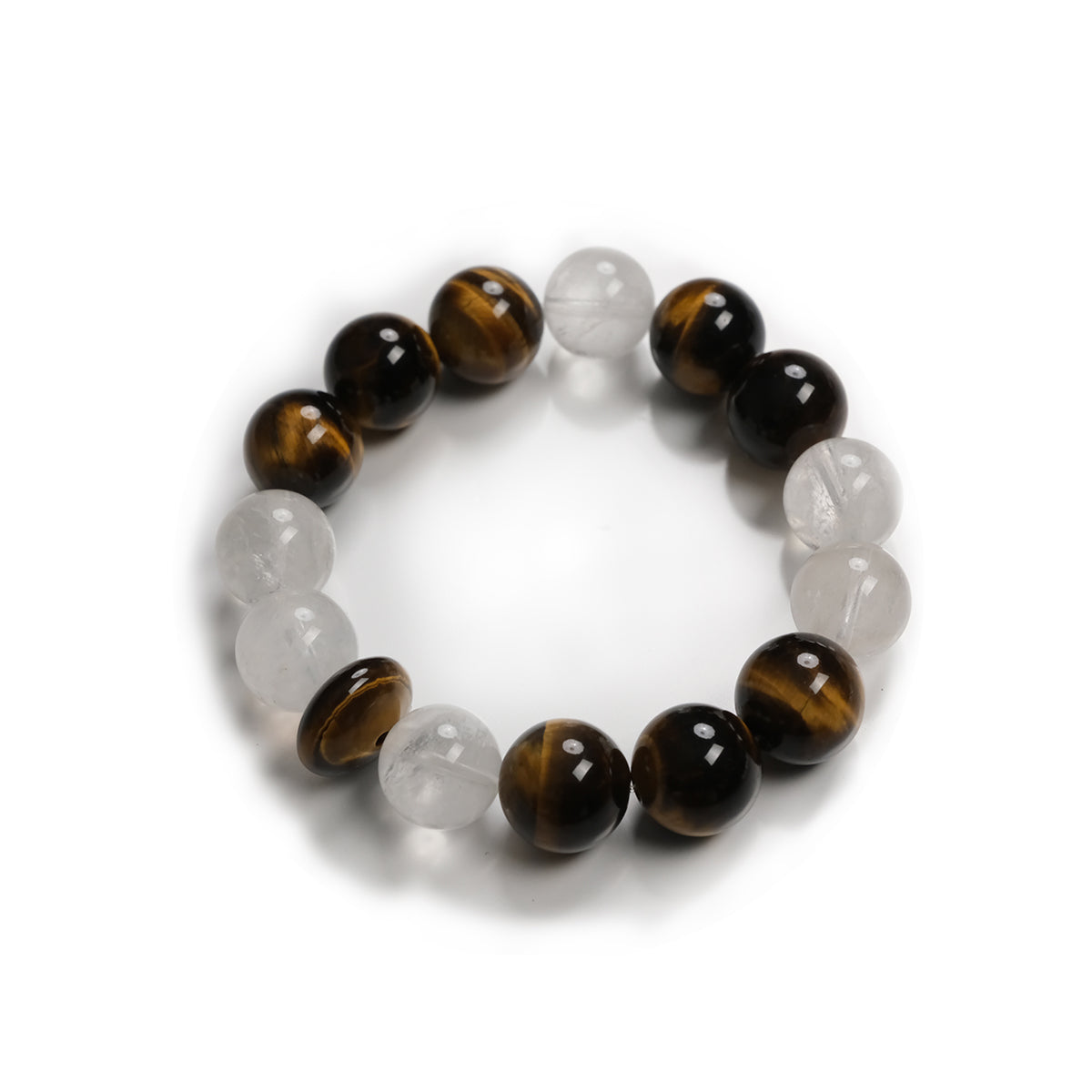 14mm Tiger’s Eye+clear quartz Beaded Bracelet – Confidence, Courage & Success