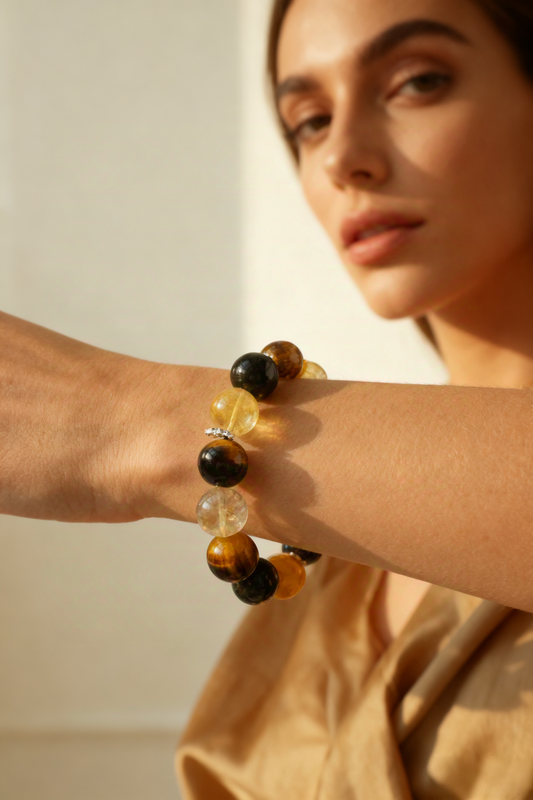 14mm Citrine & Golden Obsidian Grounding Bracelet – Wealth + Protection Combo