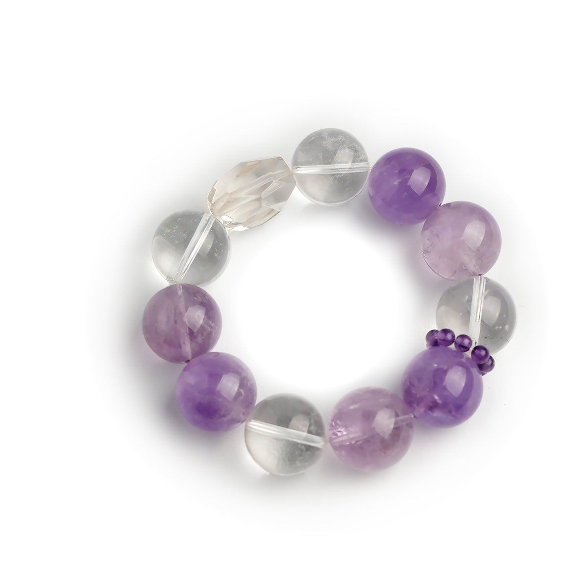 20mm Amethyst clear quartz Beaded Bracelet – Relaxation, Sleep Support & Chakra Balancing