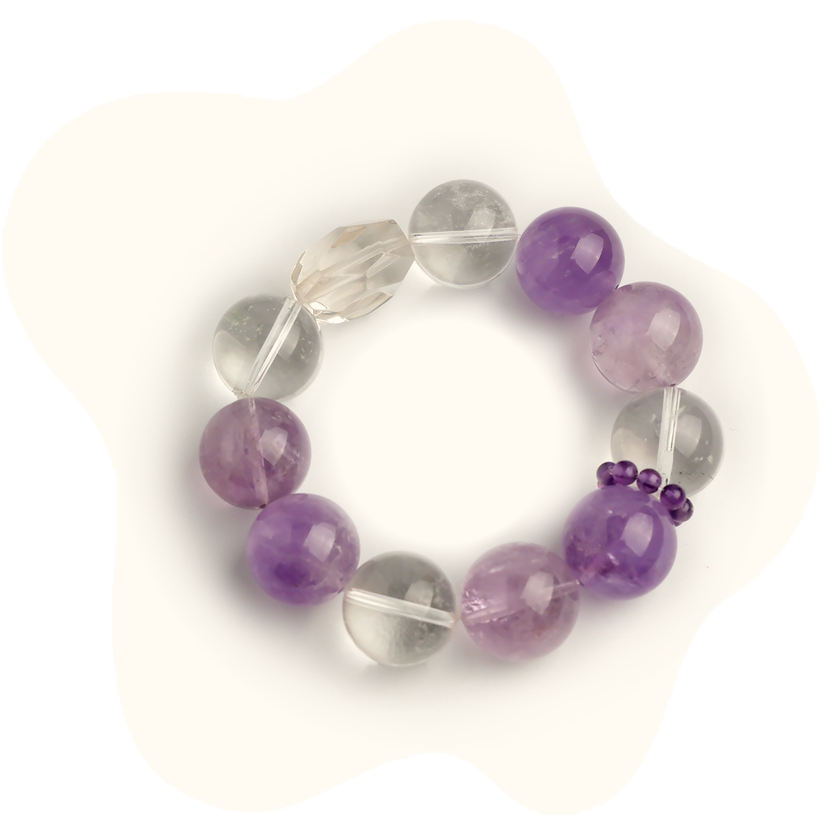 20mm Amethyst clear quartz Beaded Bracelet – Relaxation, Sleep Support & Chakra Balancing