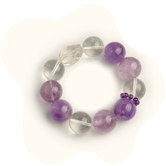 20mm Amethyst clear quartz Beaded Bracelet – Relaxation, Sleep Support & Chakra Balancing