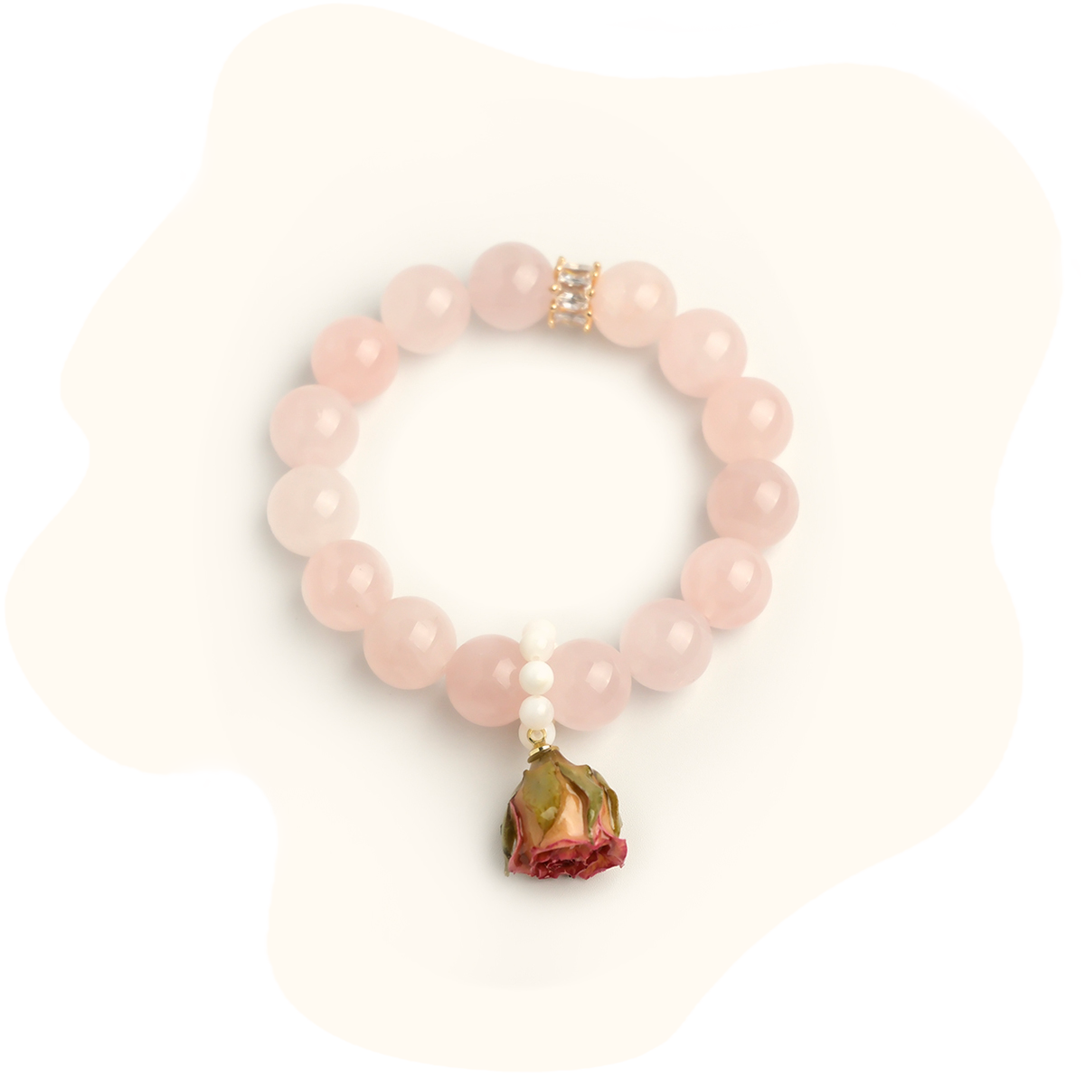 12mm Rose Quartz Healing Bracelet with dried flower – Comfort, Care & Emotional Renewal
