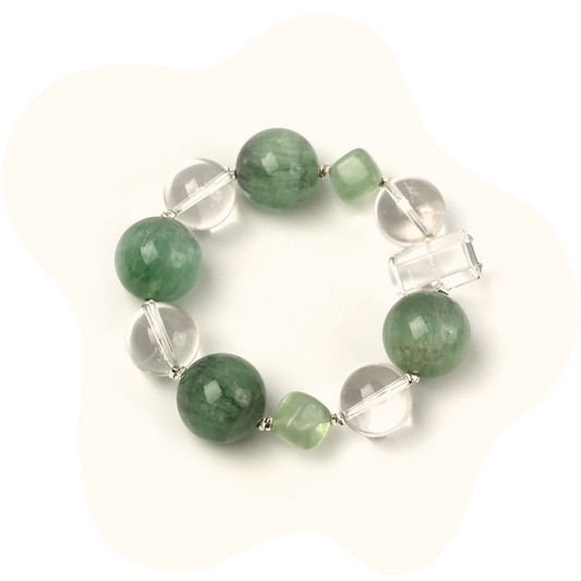 Green Aventurine & Clear Quartz Bracelet – Luck, Clarity & Positive Energy
