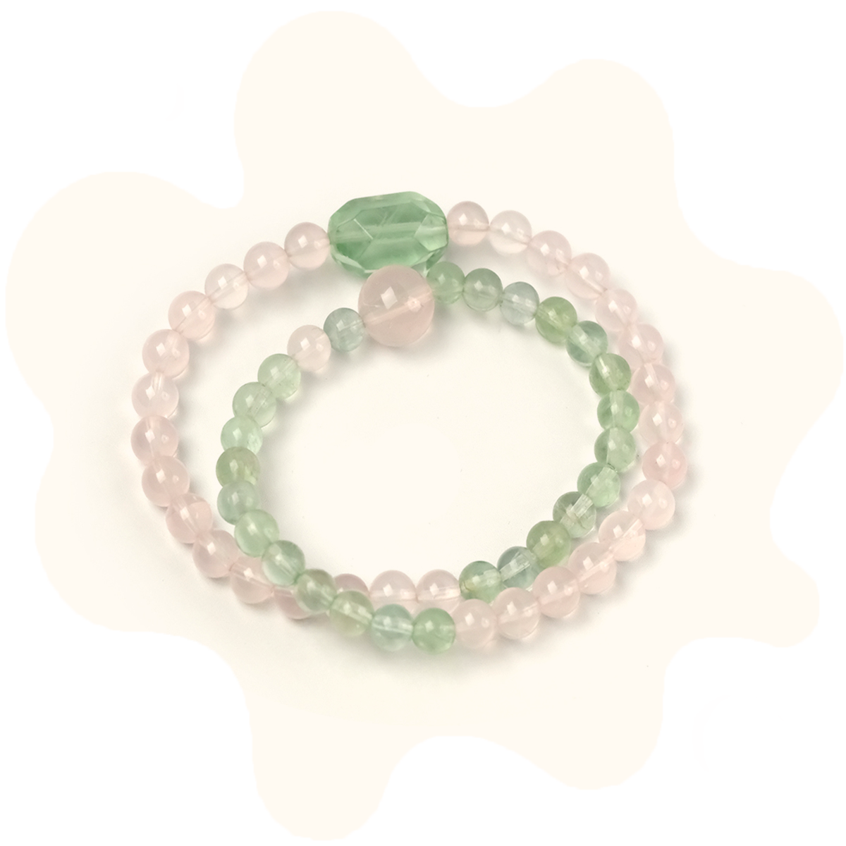 Double ring manifest Love & Luck Bracelet – Green Crystal x Pink Quartz