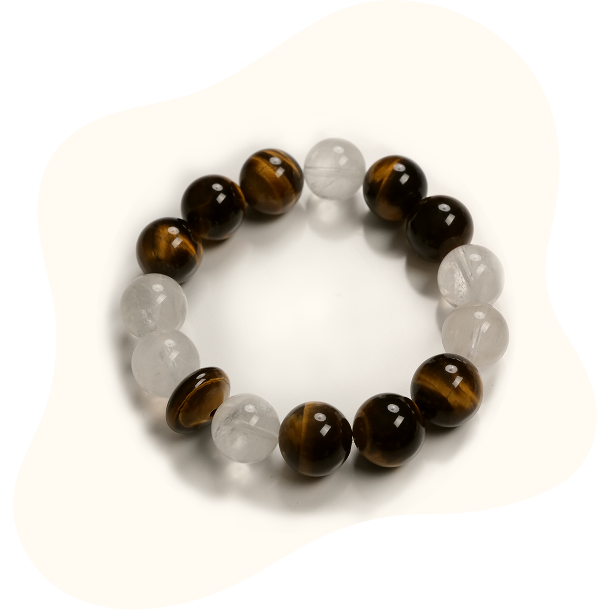 14mm Tiger’s Eye+clear quartz Beaded Bracelet – Confidence, Courage & Success