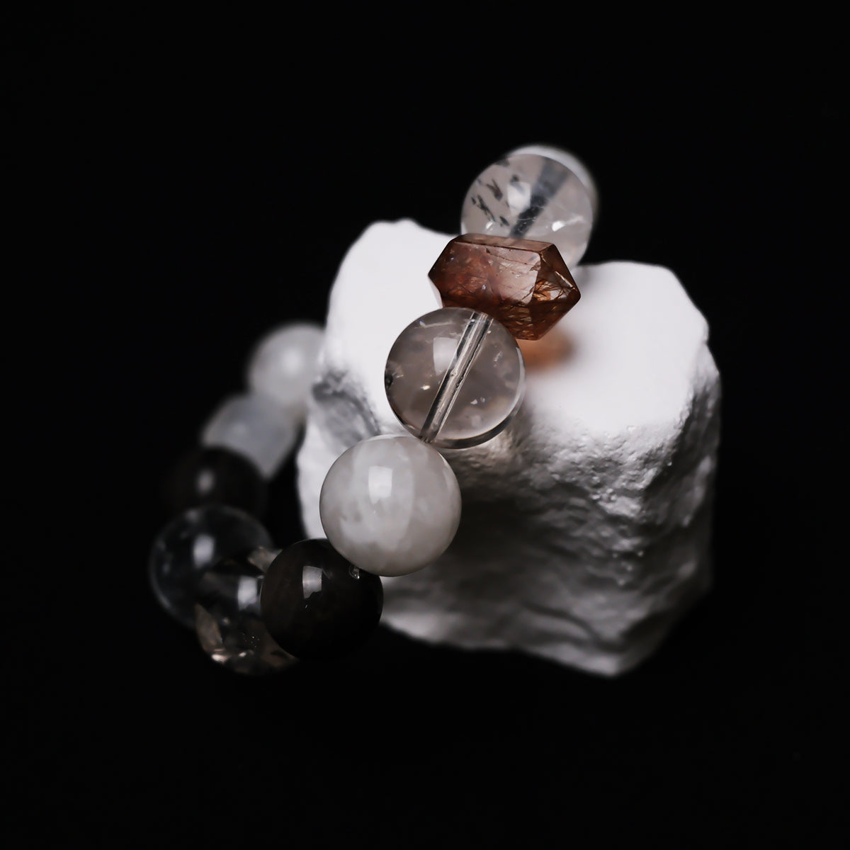 Clear Quartz & Sliver Obsidian Balance Bracelet – Protection + Clarity