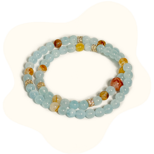 aquamarine, red phantom quartz, citrine crystal double ring bracelet