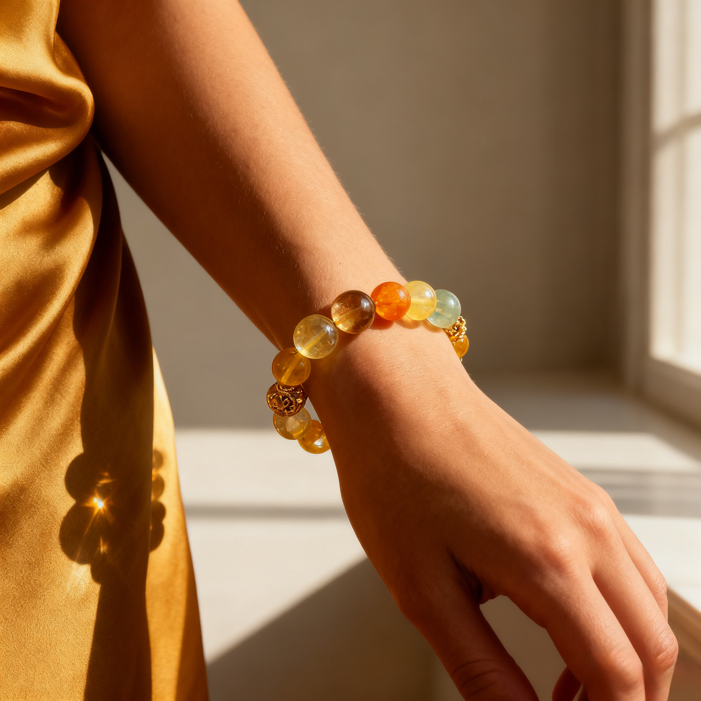 14mm 16mm Citrine Sunlight Bracelet agate crystal – Joy, Energy & Emotional Balance