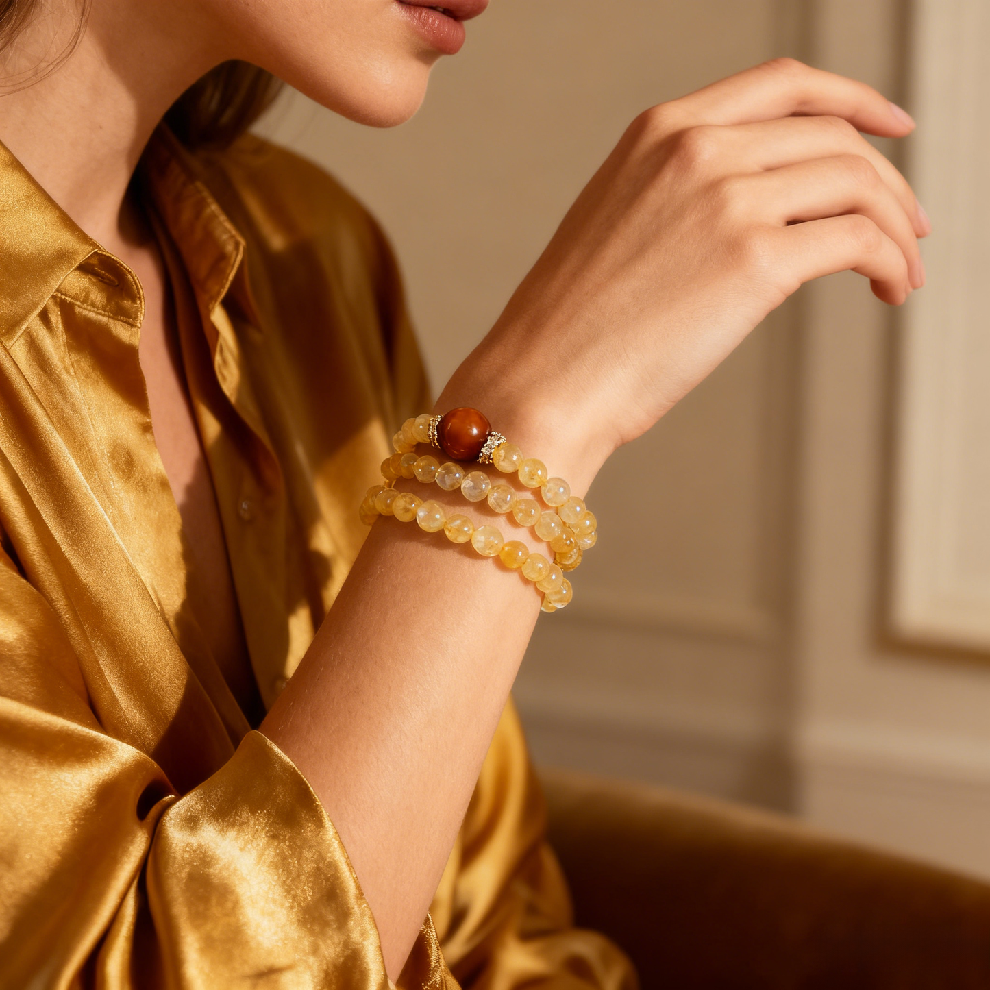 6mm double ring Citrine Crystal Bead Bracelet – Happiness, Luck & Abundance Booster