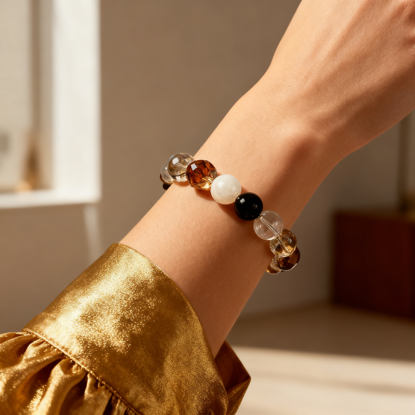 Clear Quartz & Sliver Obsidian Balance Bracelet – Protection + Clarity