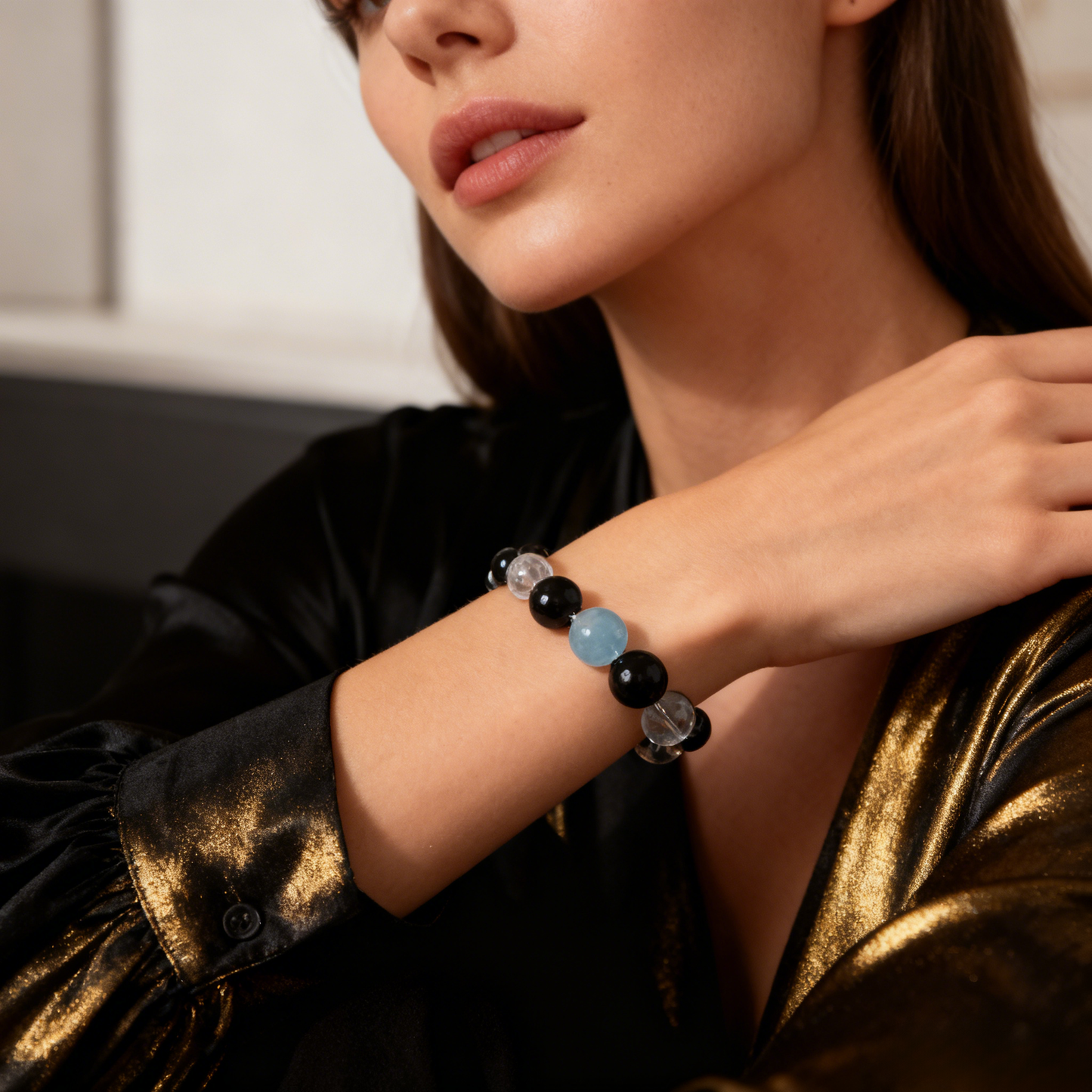 16MM Grounding & Clarity Bracelet – Black Obsidian with Clear Quartz