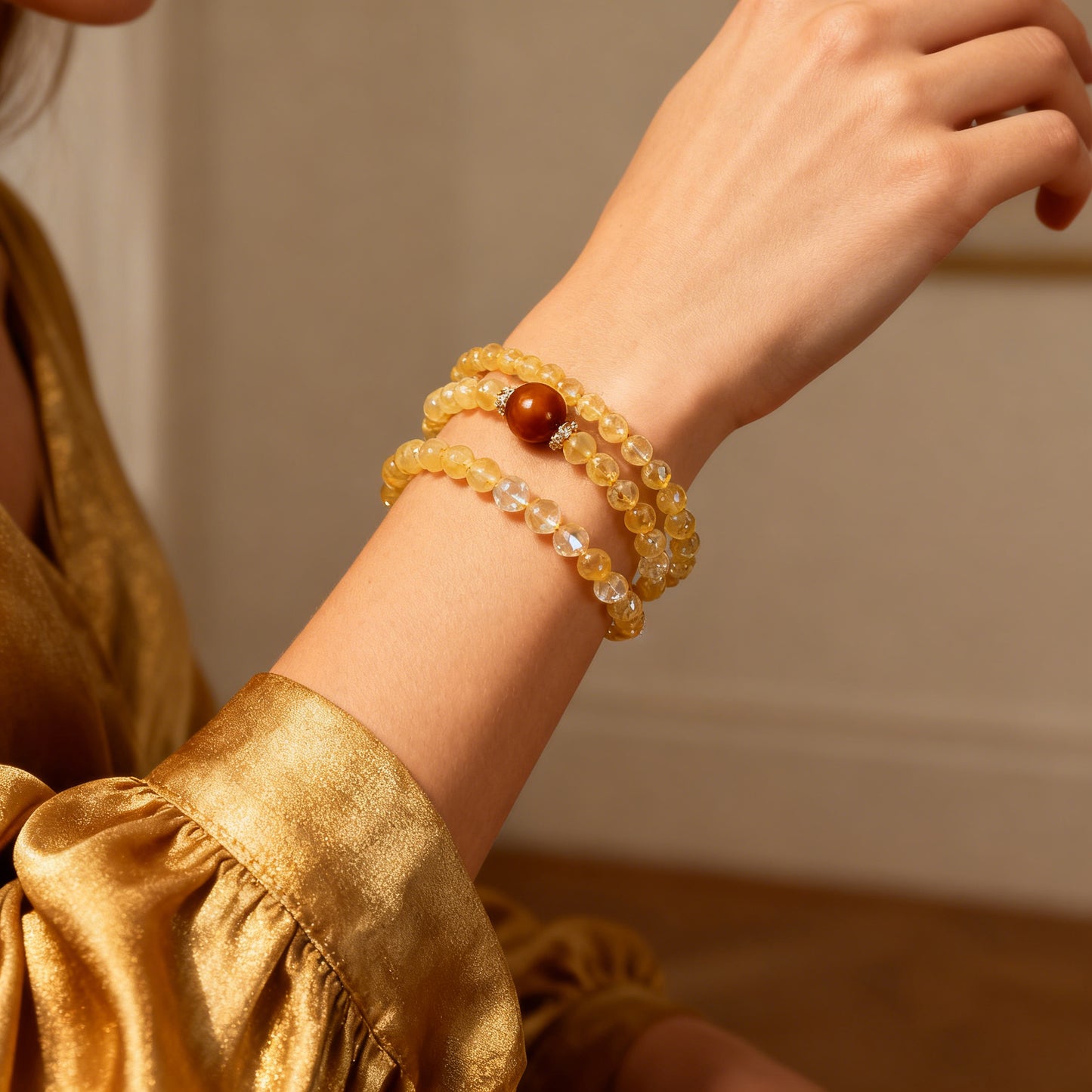 6mm double ring Citrine Crystal Bead Bracelet – Happiness, Luck & Abundance Booster