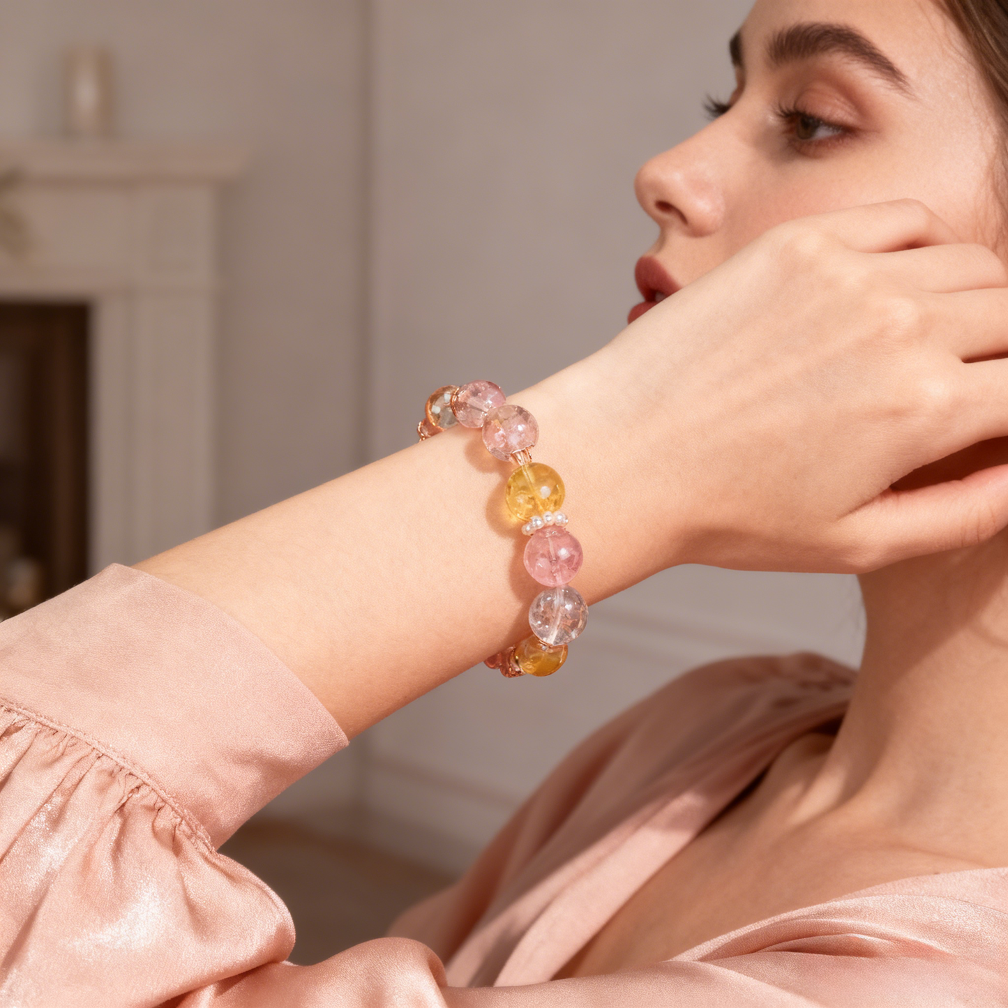 Pure Love Rose Quartz +Citrine Bracelet – Romantic Energy & Emotional Connection & career strengthen