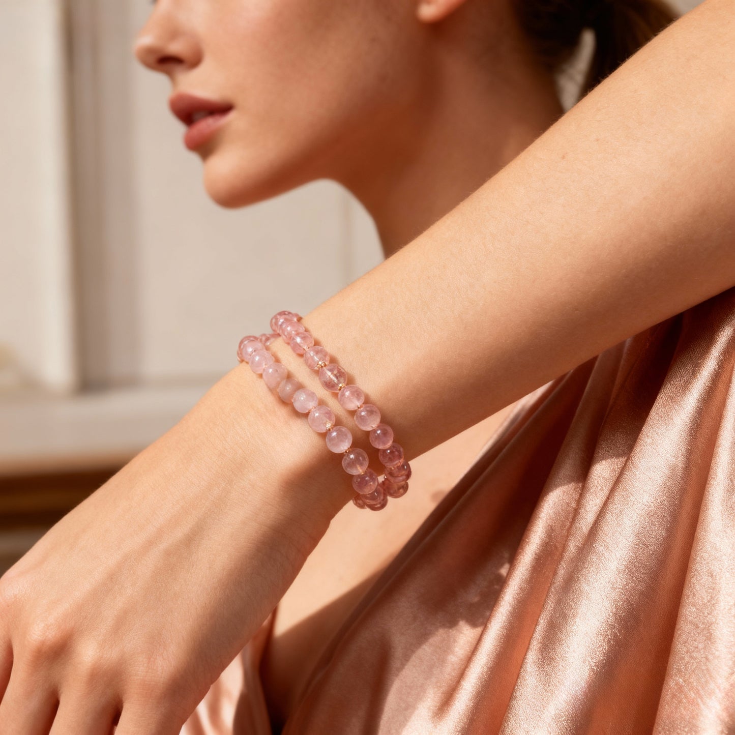 Double ring 8MM Love & Harmony Rose Quartz Bracelet – Attraction, Peace & Positivity