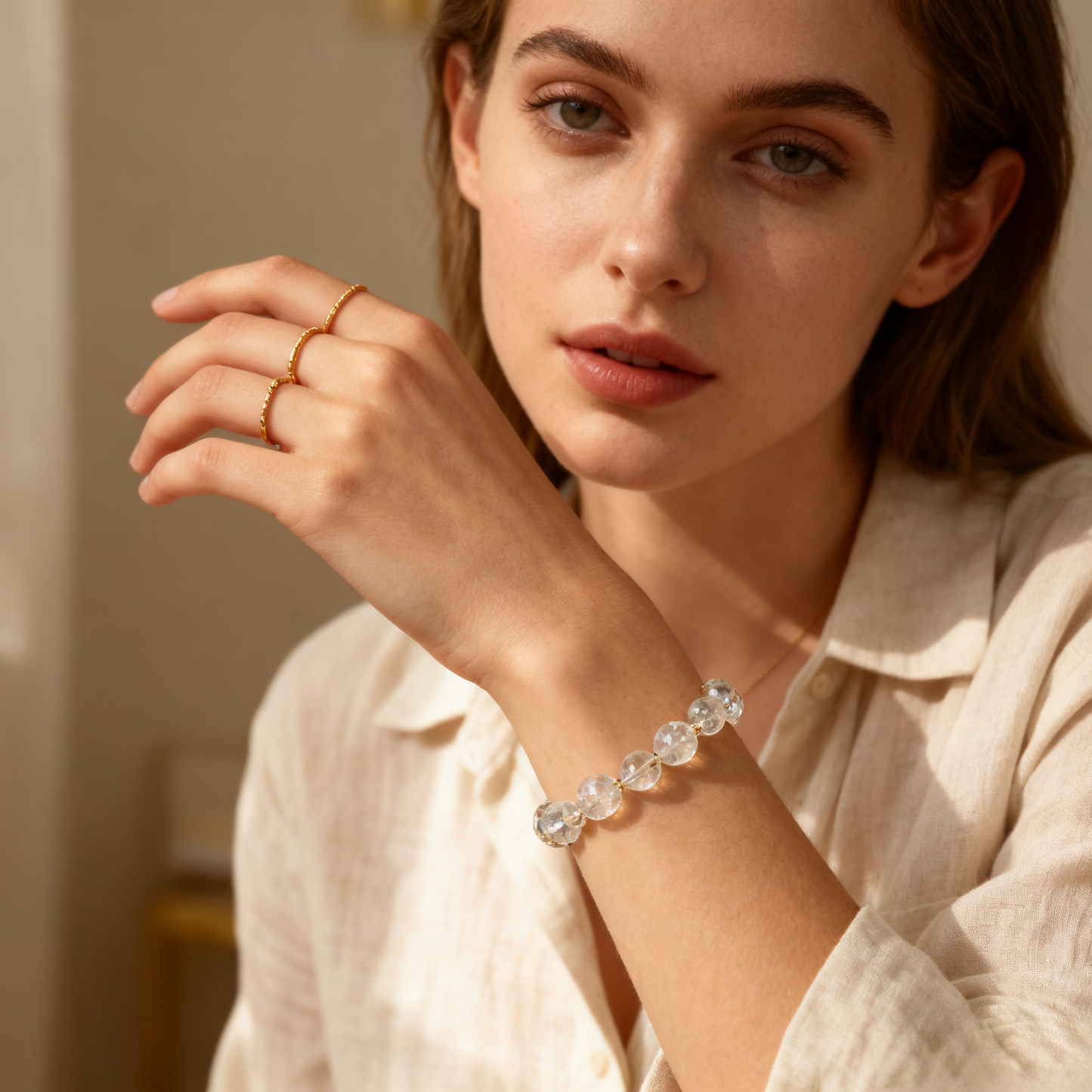 Clear Quartz Beaded Bracelet – Energy Amplification & Clarity Stone