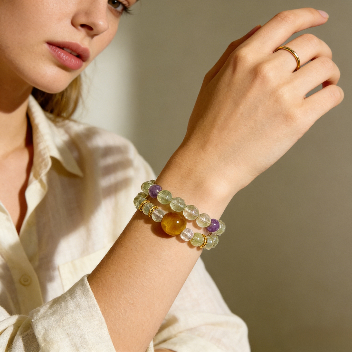 citrine crystal double ring bracelet wealth and confidence manifestation