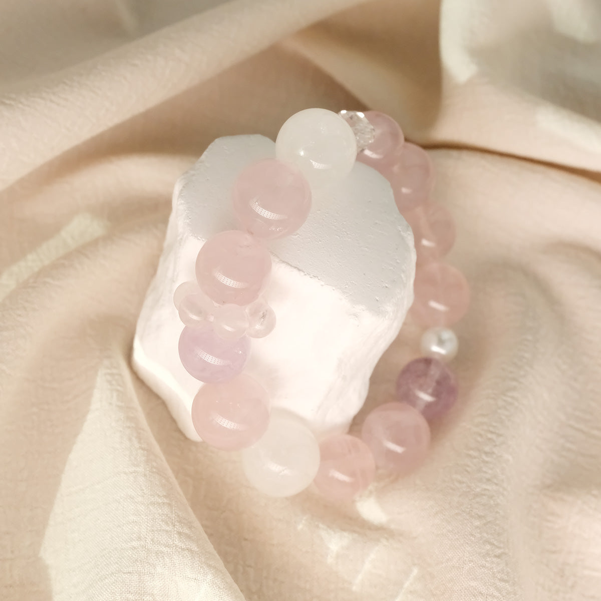 rose quartz clear quartz crystal bracelet