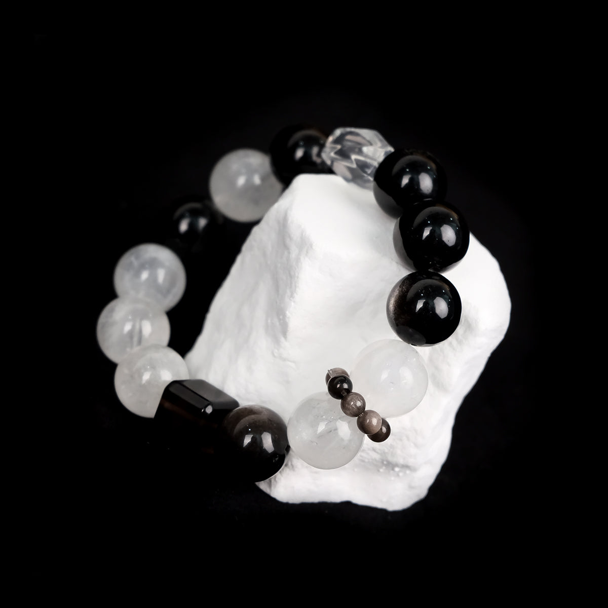 14mm Black Obsidian+Clear Quartz Protection Bracelet – Energy Shielding & Grounding
