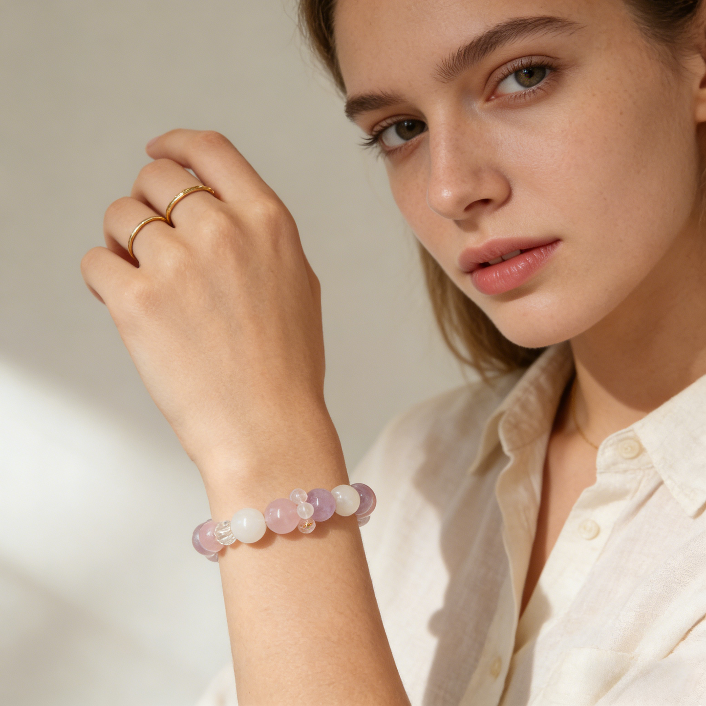 rose quartz clear quartz crystal bracelet