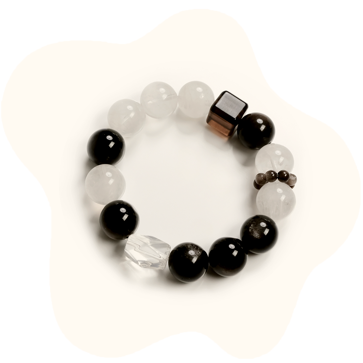 14mm Black Obsidian+Clear Quartz Protection Bracelet – Energy Shielding & Grounding