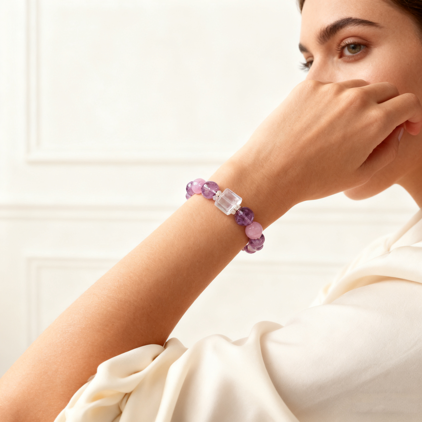 12mm Amethyst & Rose Quartz Harmony Bracelet – Love + Healing Energy