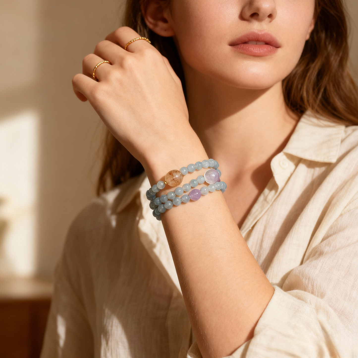 Premium Aquamarine Bracelet – High-Clarity Pastel Blue Beads