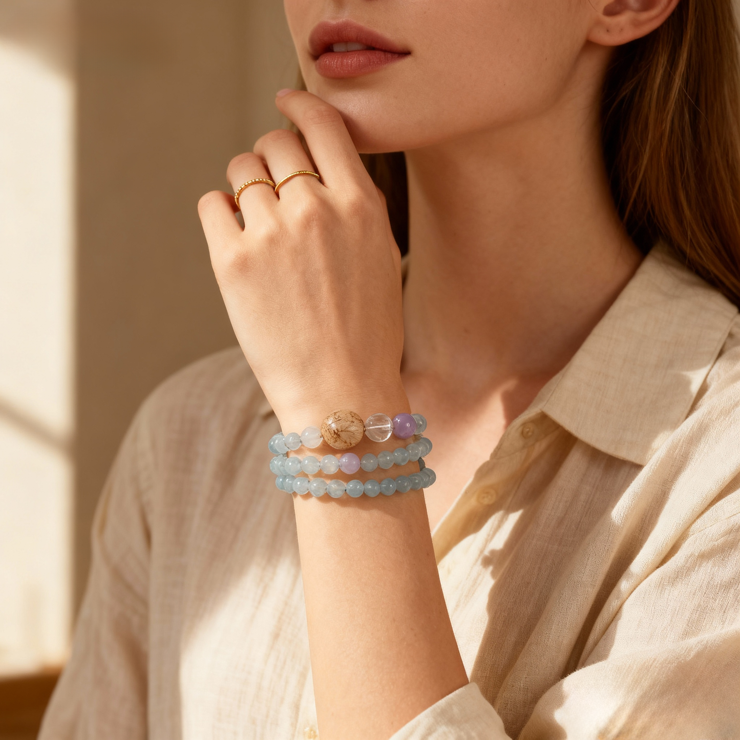 Premium Aquamarine Bracelet – High-Clarity Pastel Blue Beads