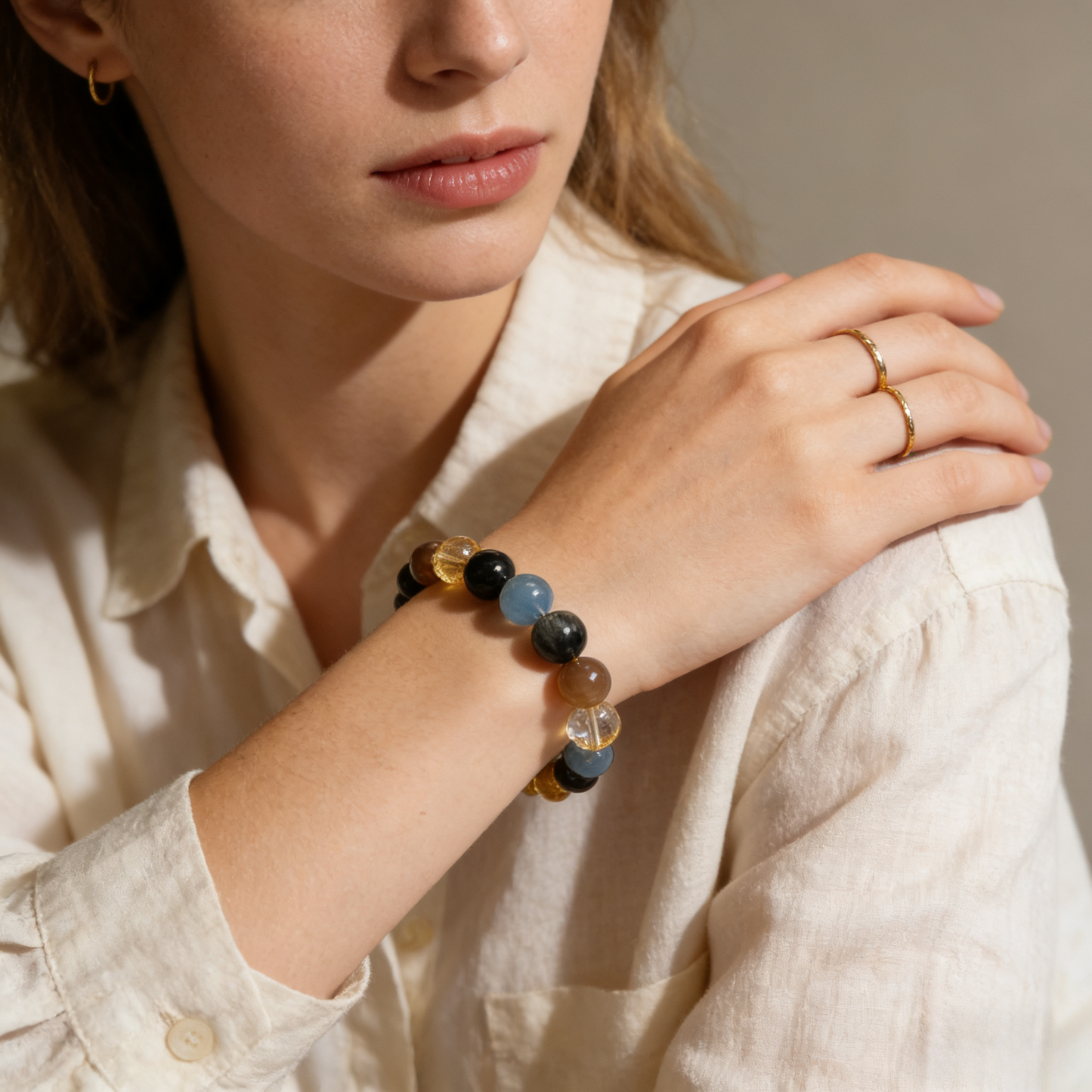 Tiger’s Eye +Aquamarine Bracelet – Calm Strength & Protection
