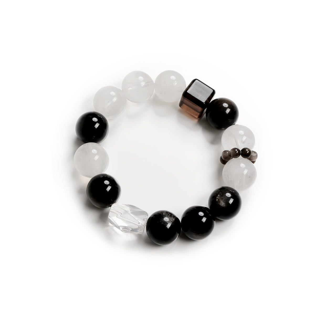 14mm Black Obsidian+Clear Quartz Protection Bracelet – Energy Shielding & Grounding