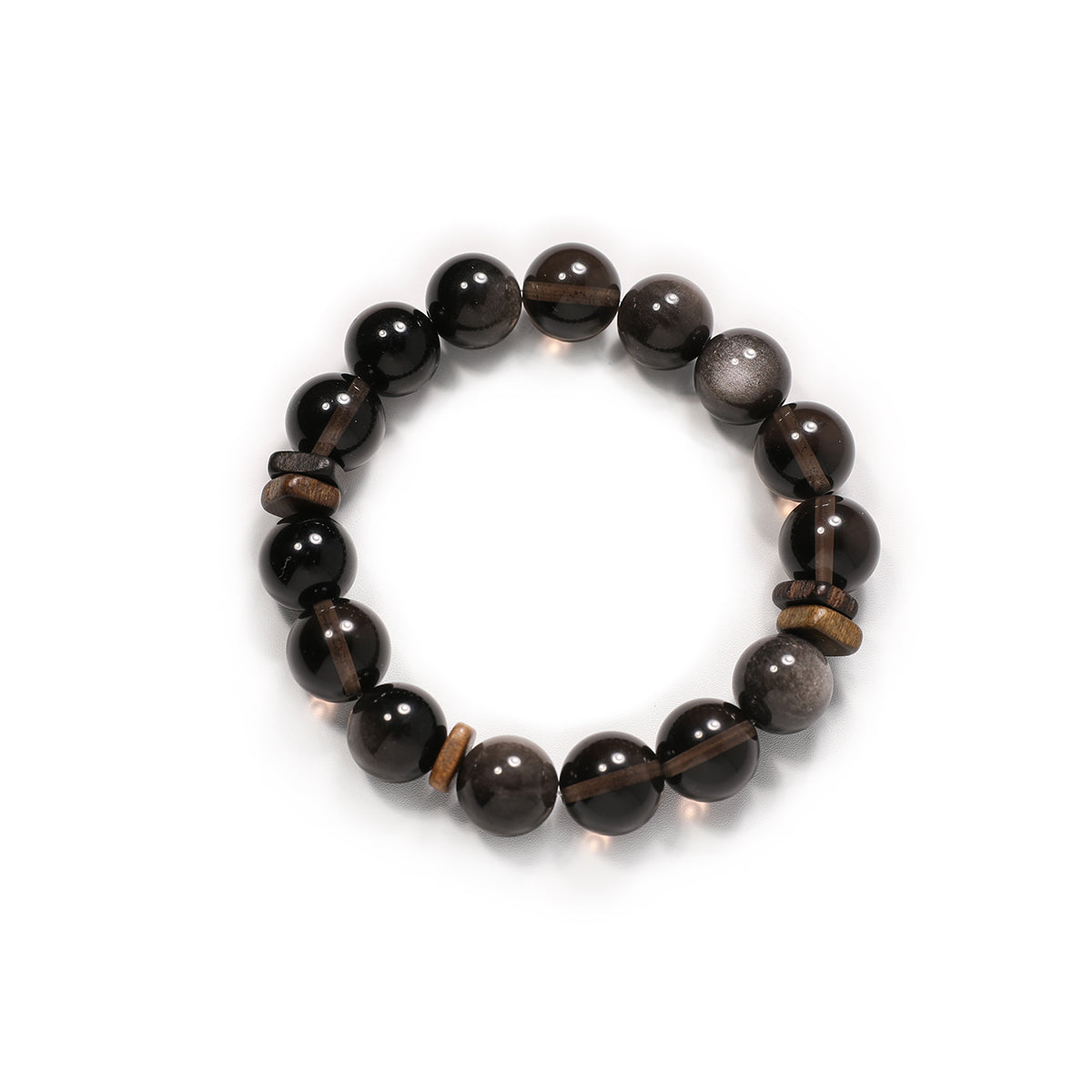 12mm citrine with silver obsidian crystal bracelet