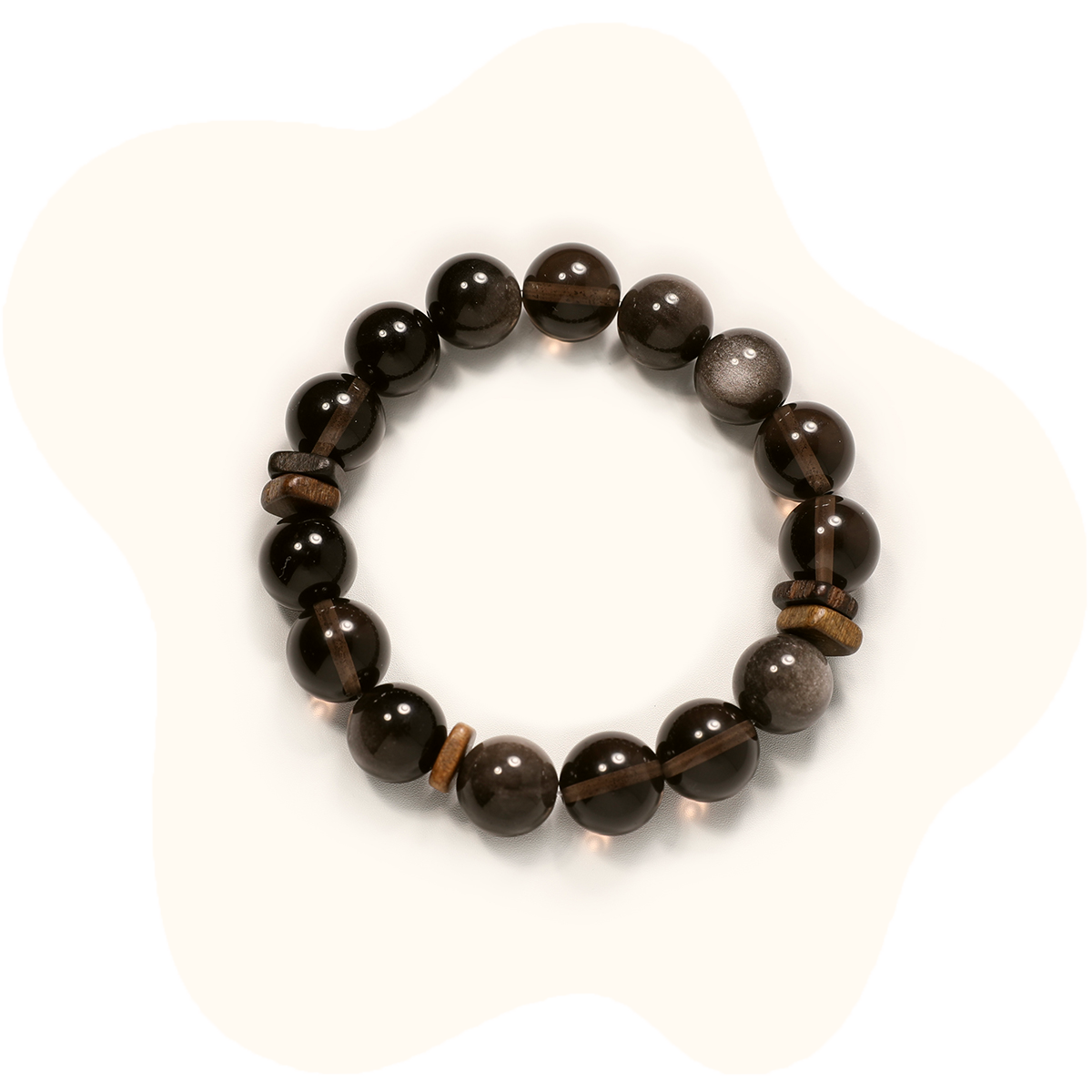 12mm citrine with silver obsidian crystal bracelet
