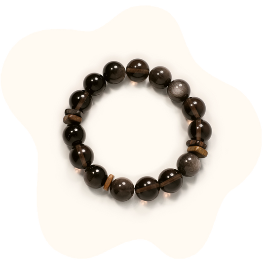 12mm citrine with silver obsidian crystal bracelet