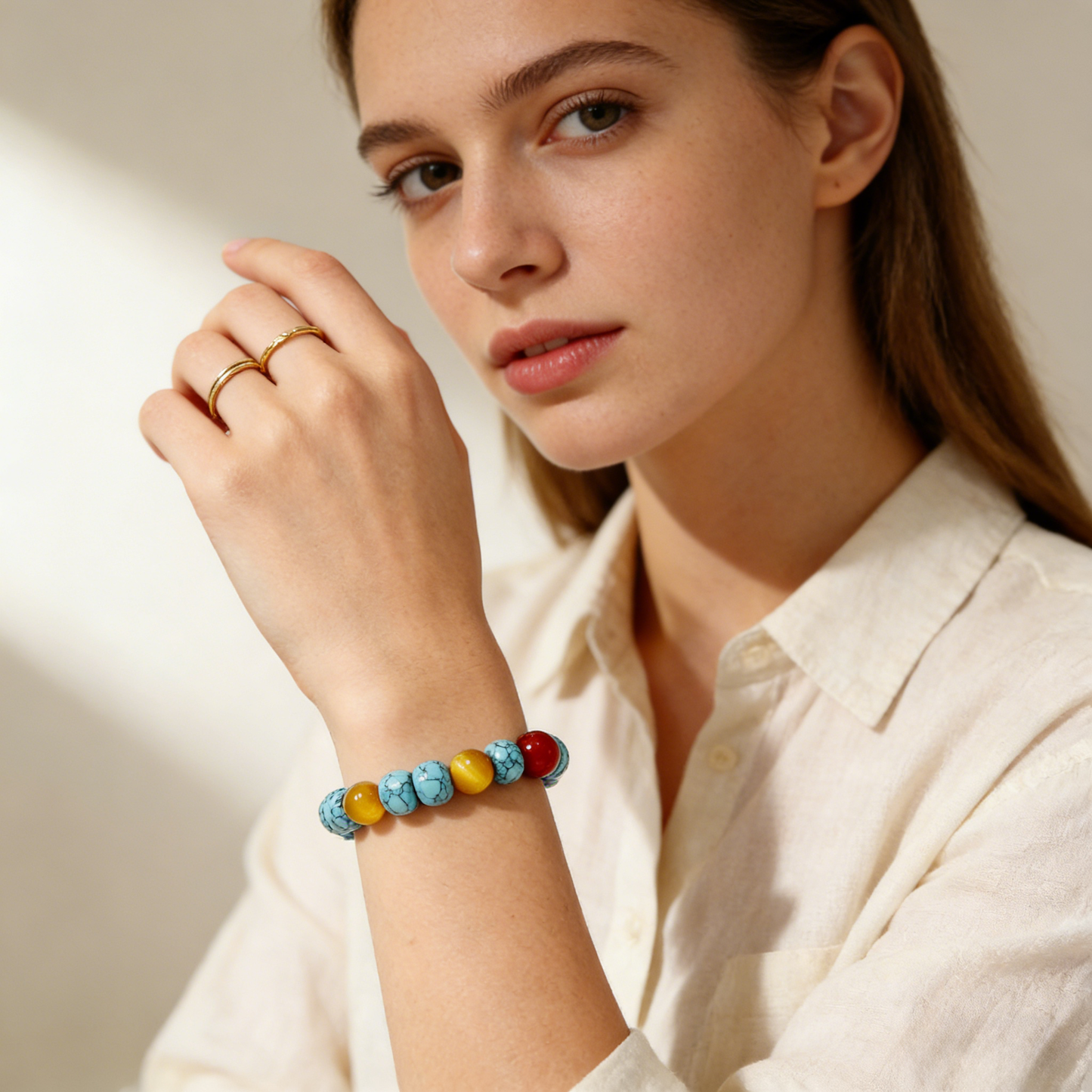 8mm blue magnesite tiger's eye crystal bracelet