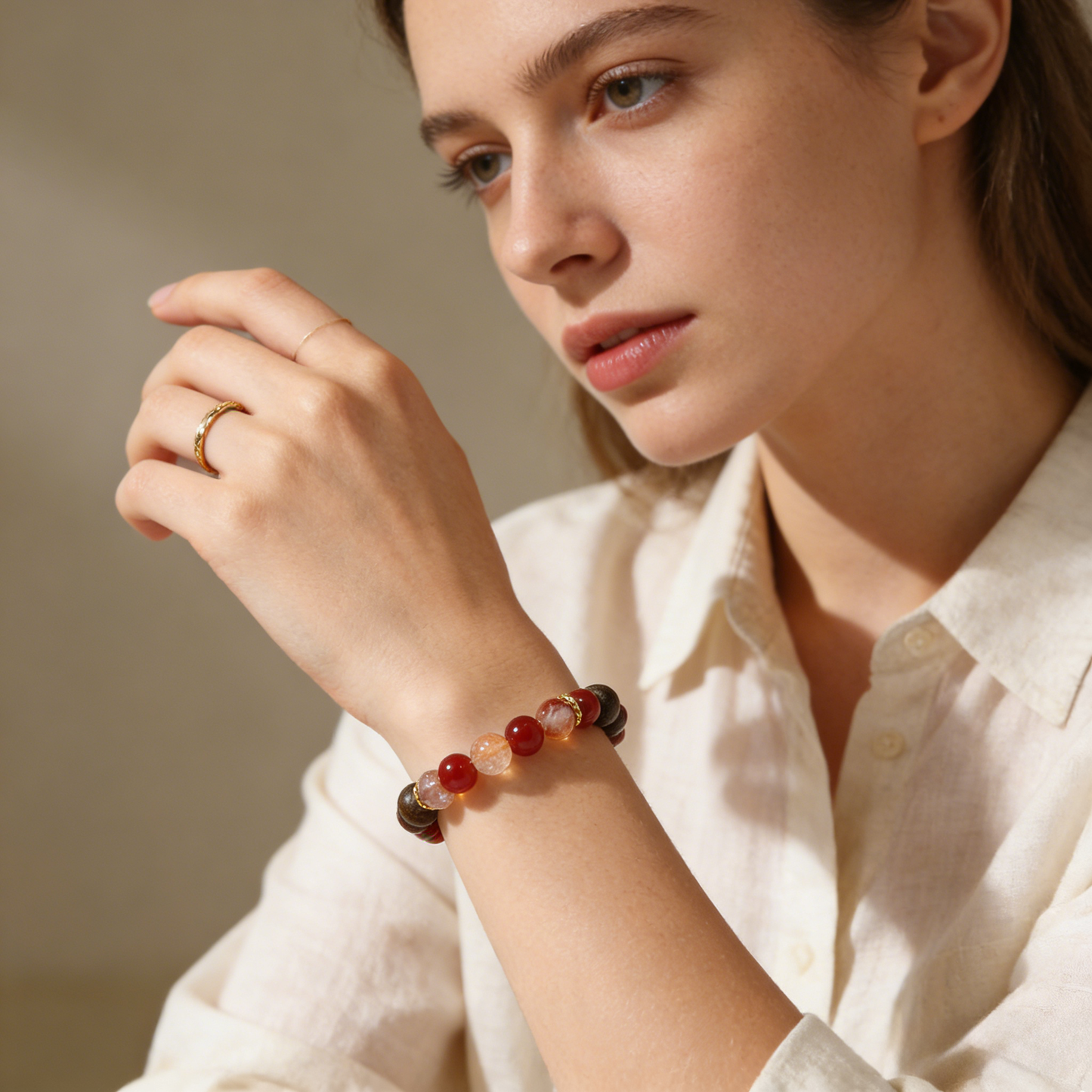 10mm agate with wooden beads crystal bracelet