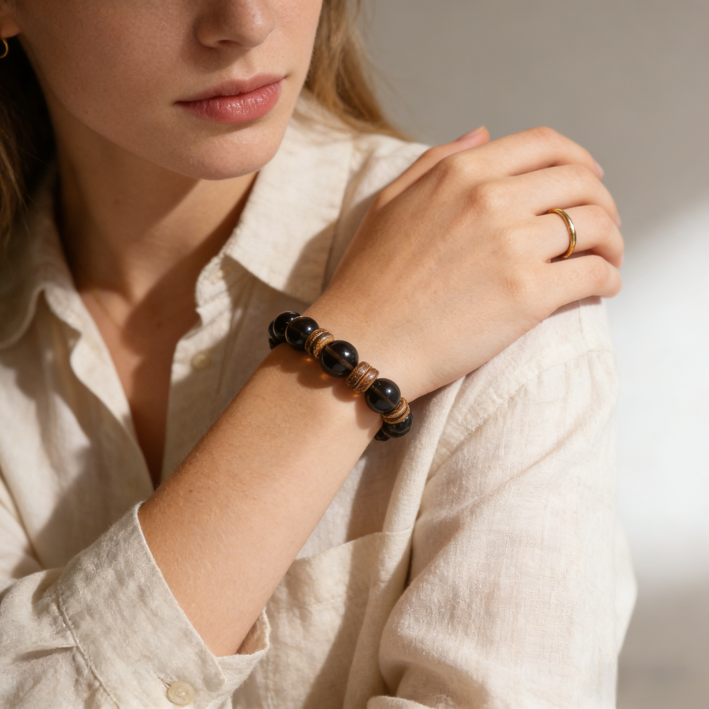 14mm citrine grey quartz crystal bracelet