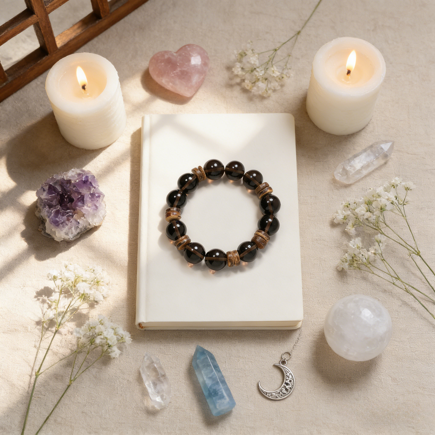 14mm citrine grey quartz crystal bracelet