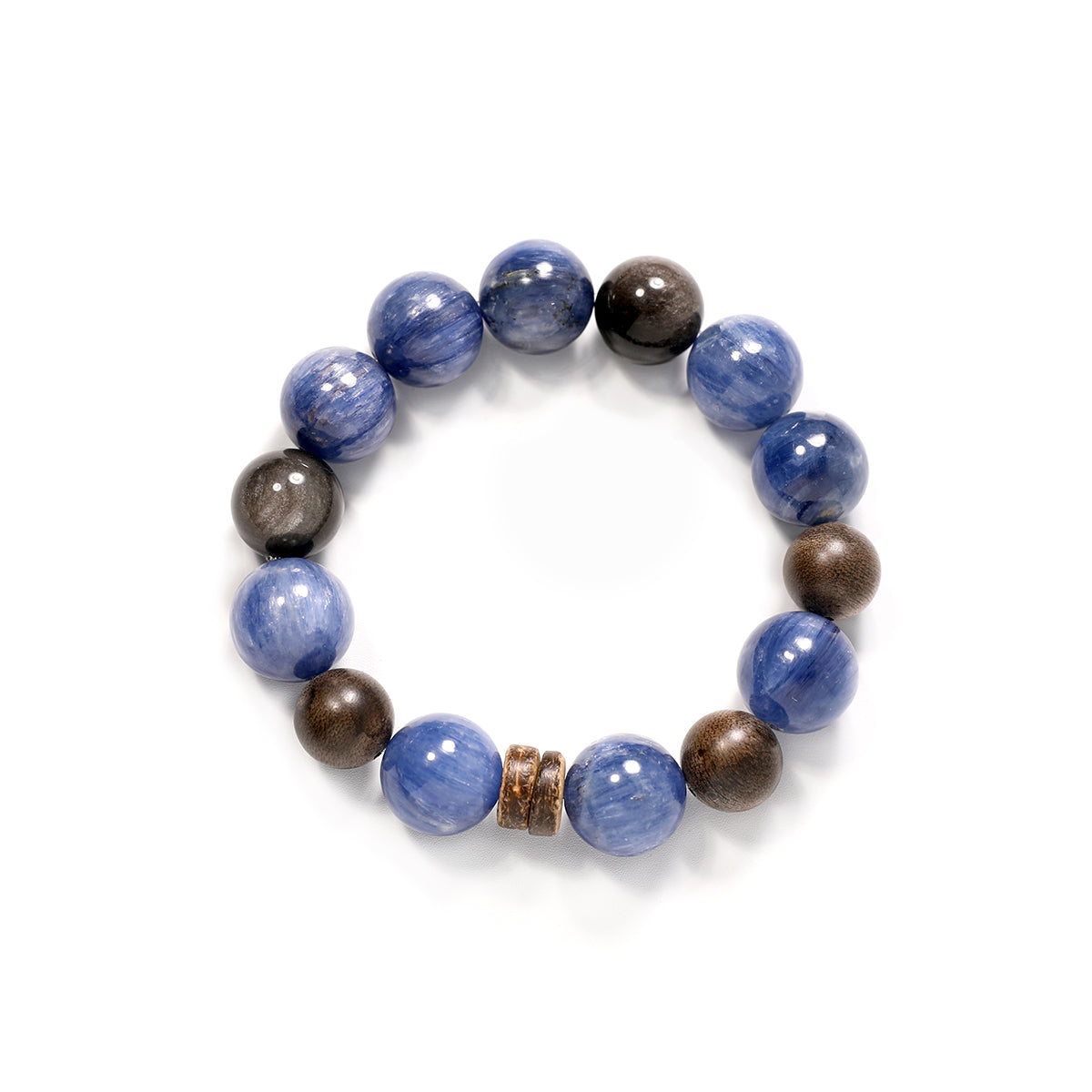 15mm aquamarine with silver obsidian crystal bracelet