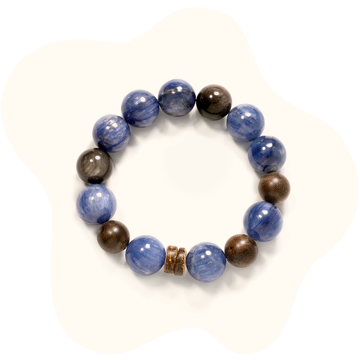 15mm aquamarine with silver obsidian crystal bracelet