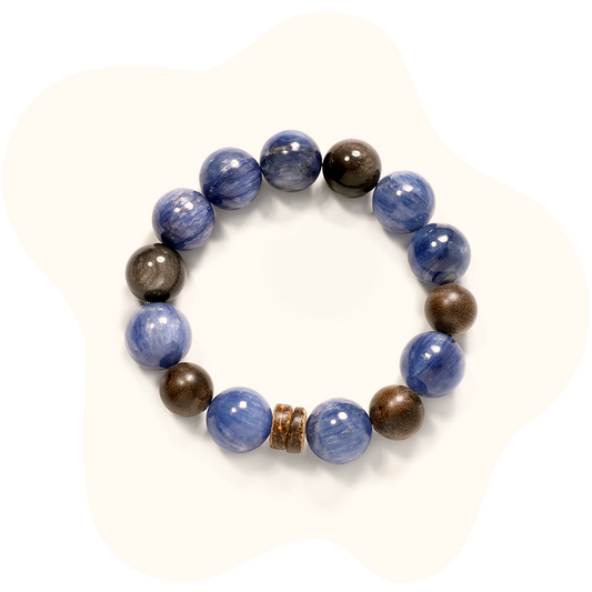 15mm aquamarine with silver obsidian crystal bracelet