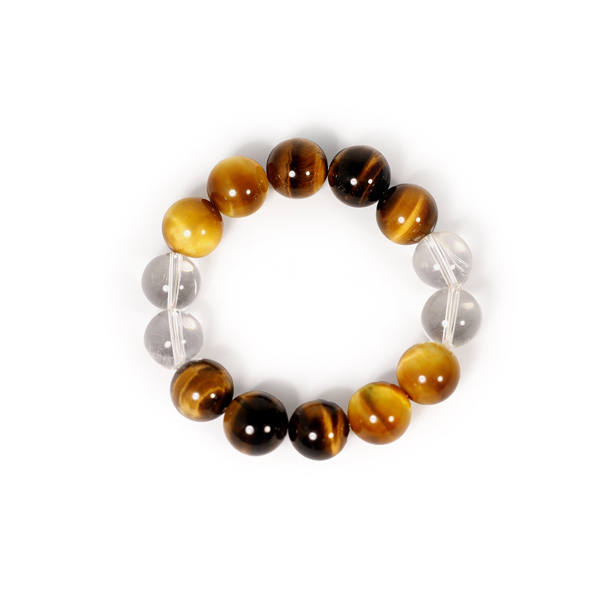 14mm tiger's eye with clear quartz crystal bracelet
