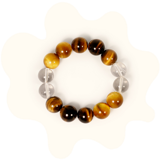 14mm tiger's eye with clear quartz crystal bracelet