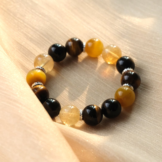 14mm Citrine & Golden Obsidian Grounding Bracelet – Wealth + Protection Combo