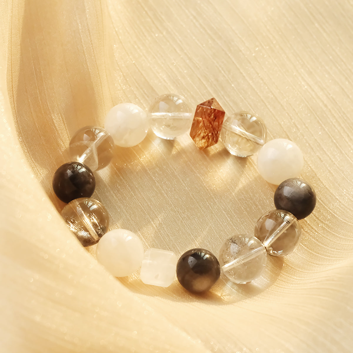 Clear Quartz & Sliver Obsidian Balance Bracelet – Protection + Clarity